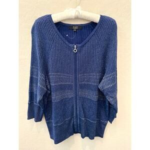 ALEX MARIE |  Blue Metallic Knit Zip Cardigan Sweater | Size 1X